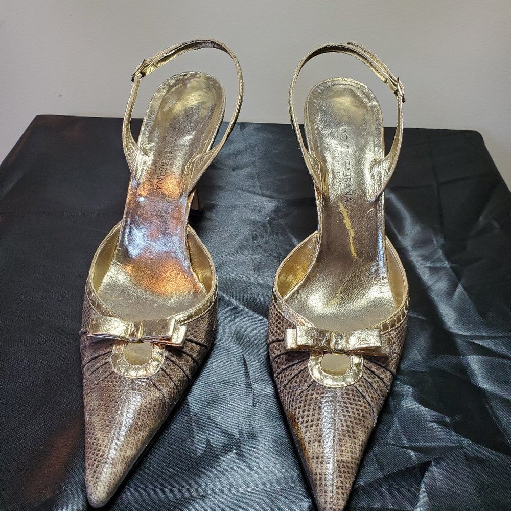 Dolce & Gabbana Lizard Sling back Pumps Size: 7 | IT 37